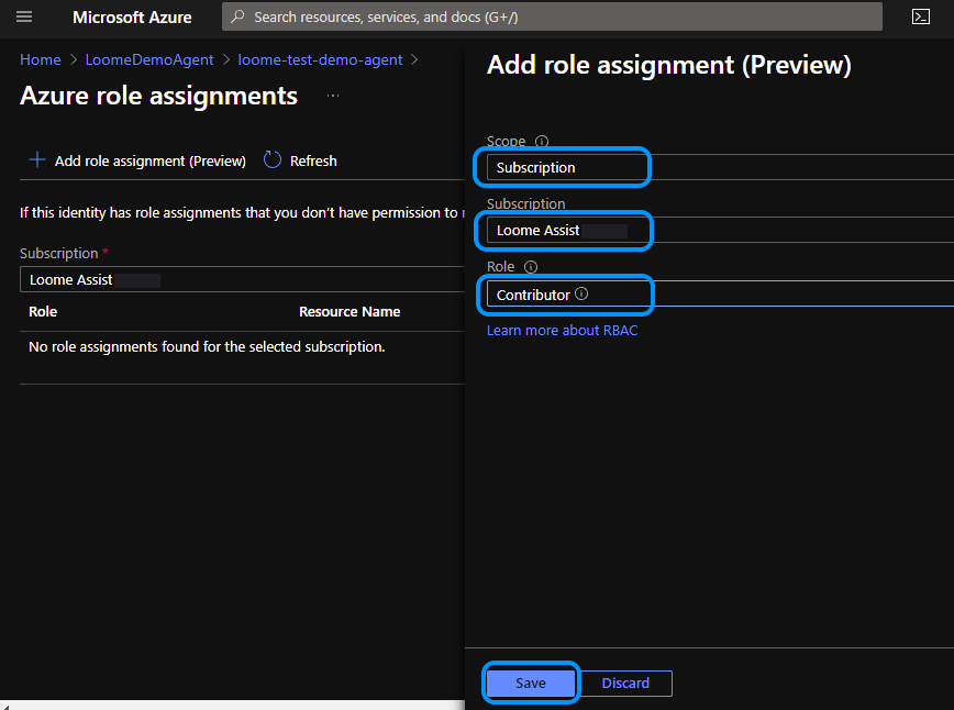 Azure Portal Agent Identity Assign Role