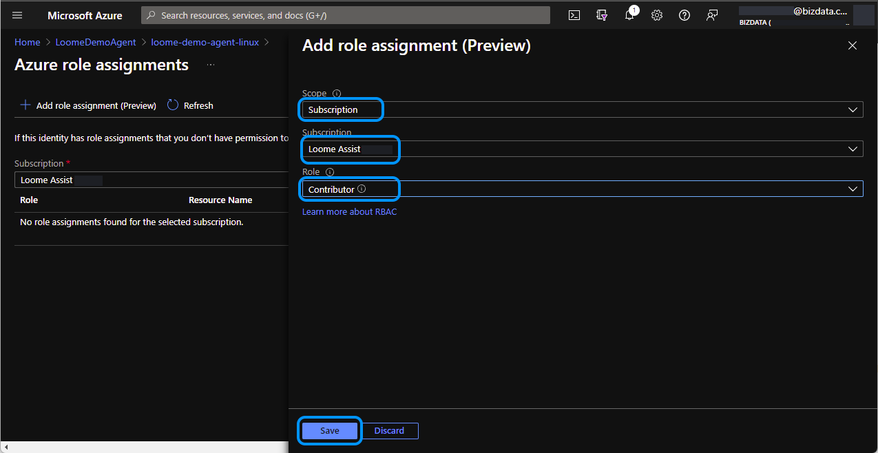 Azure Portal Agent Identity Assign Role