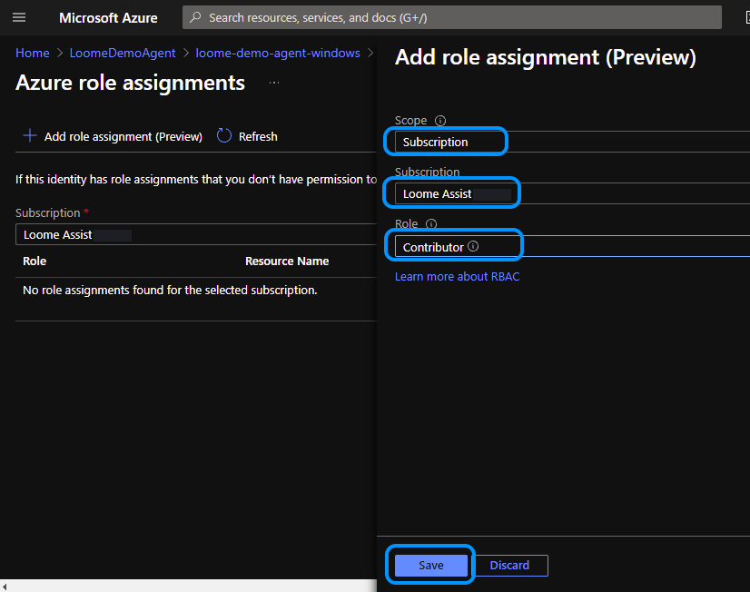 Azure Portal Agent Identity Assign Role