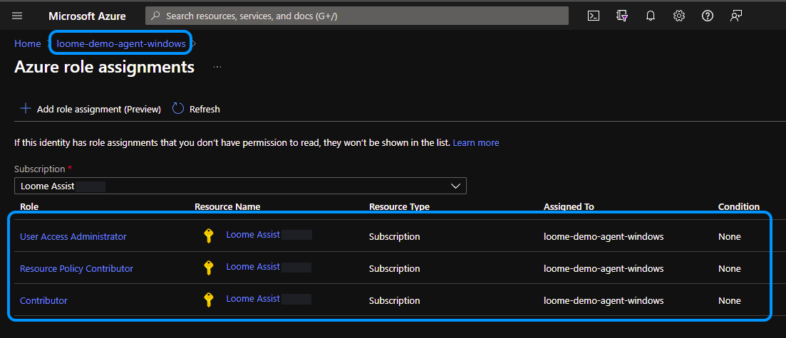 Azure Portal Agent Identity Assign Role Completed