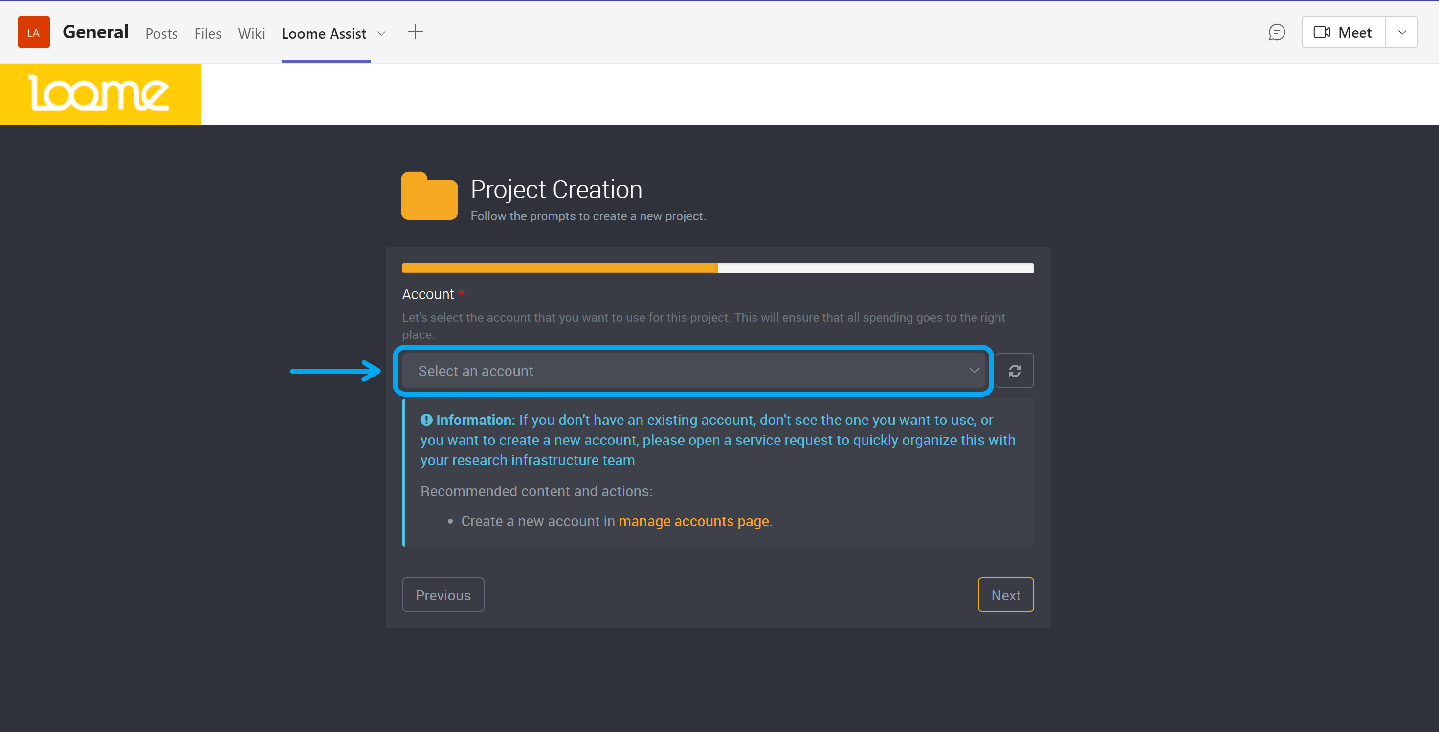 Create a project in the Teams app