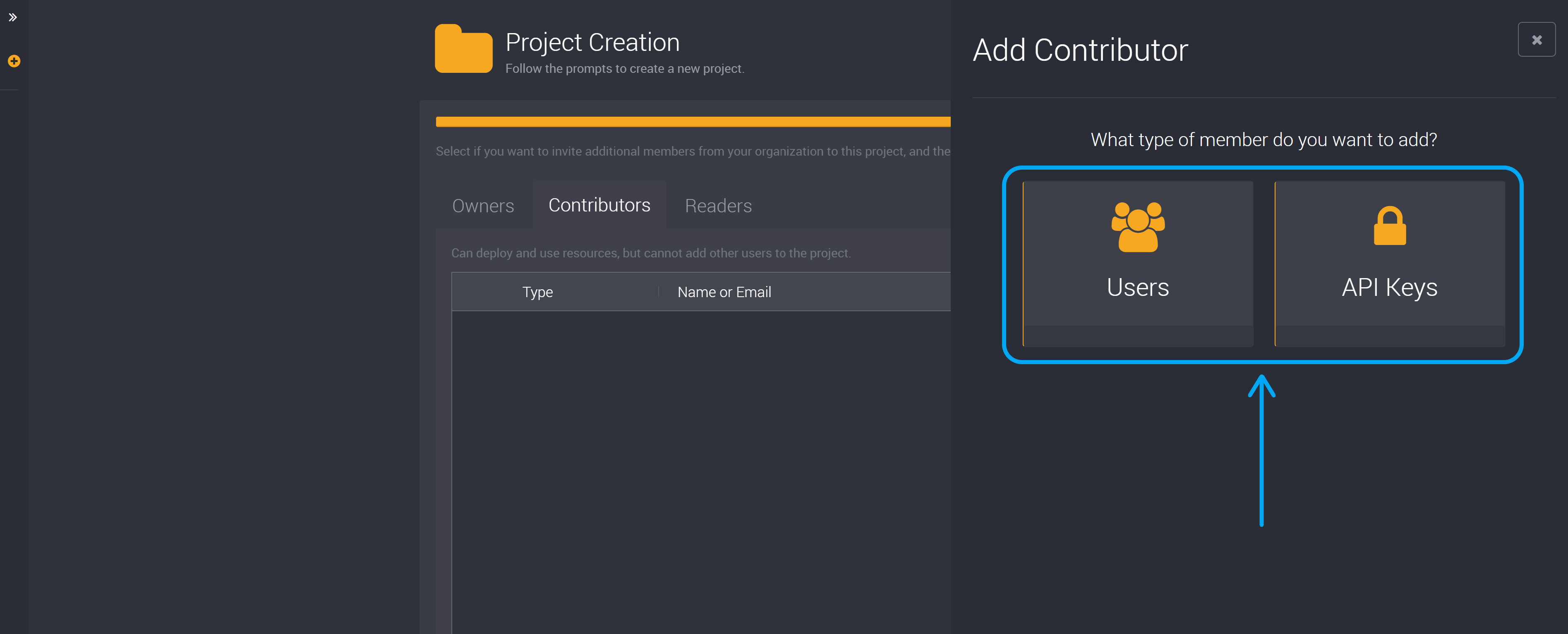 Choose a user or API Key