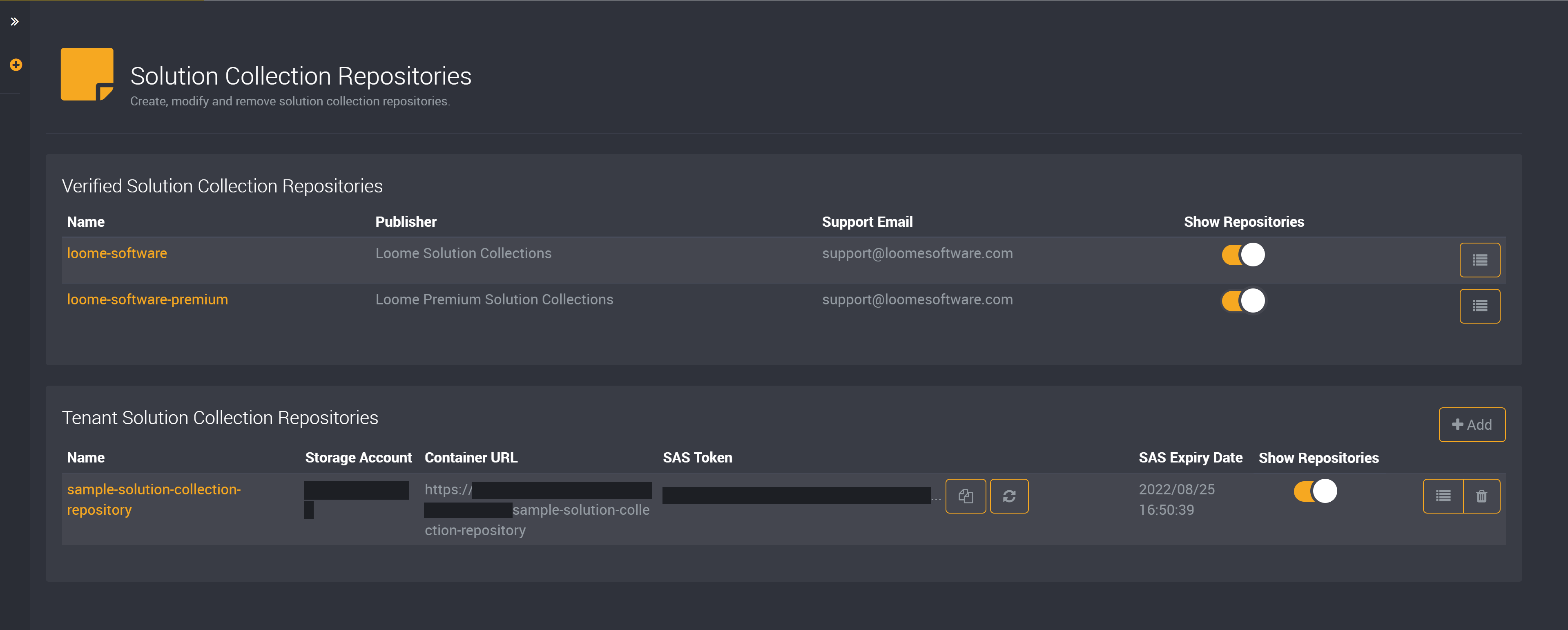 View the details of solution collection repositories