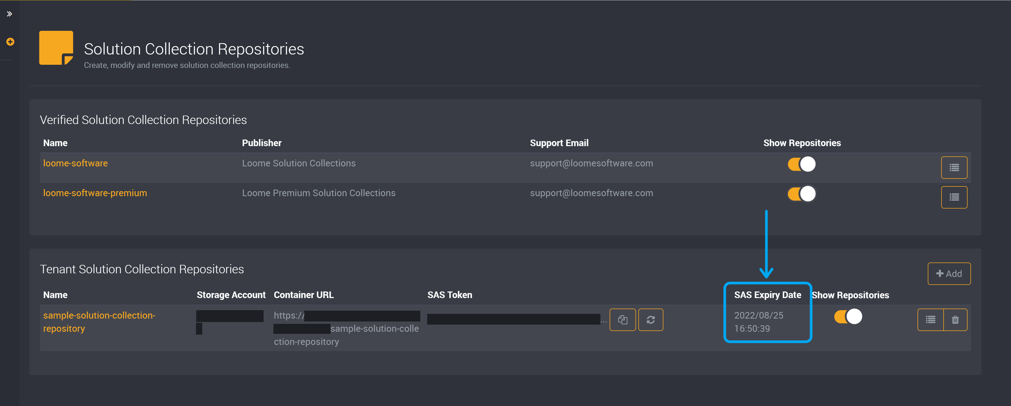 Solution collection repository token expiry date