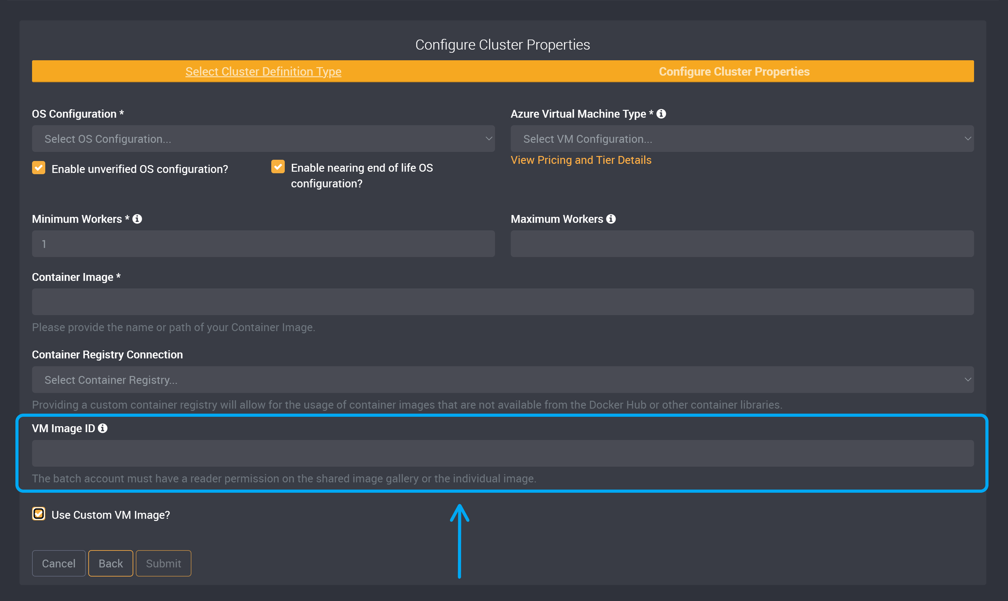 Custom VM Image id field