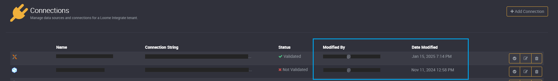 Modified by and date connection columns