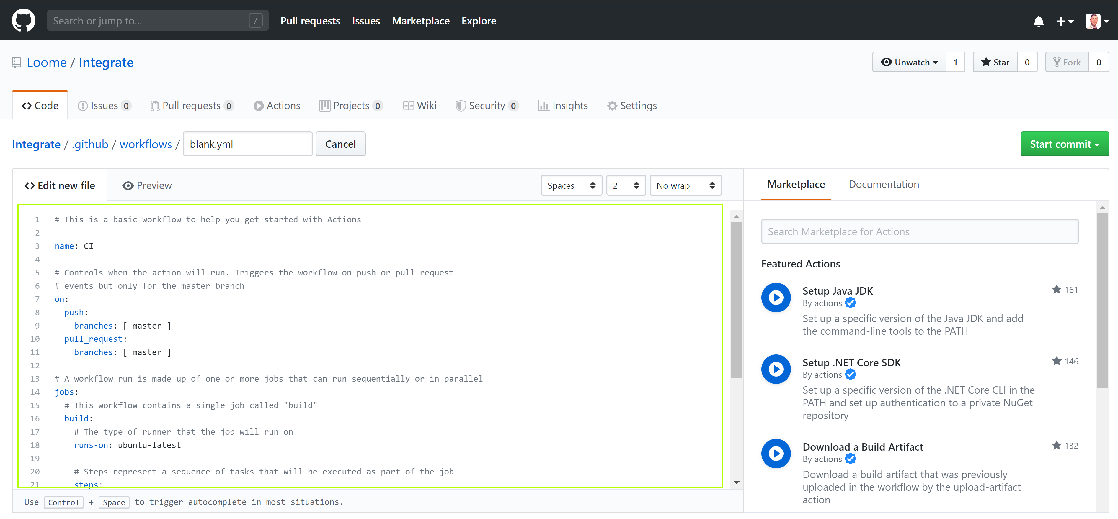 template workflow