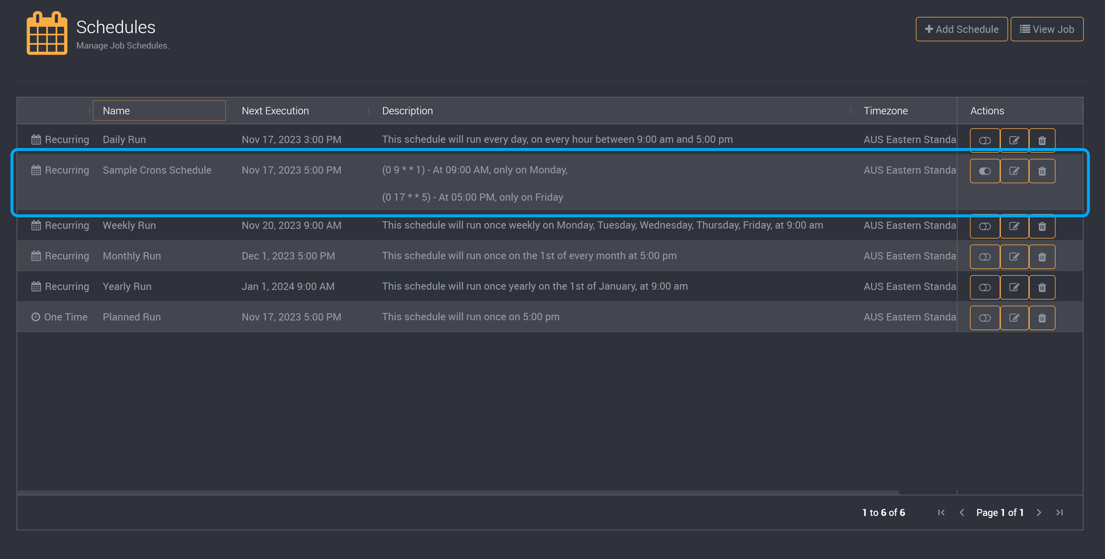 Added crons schedule in list