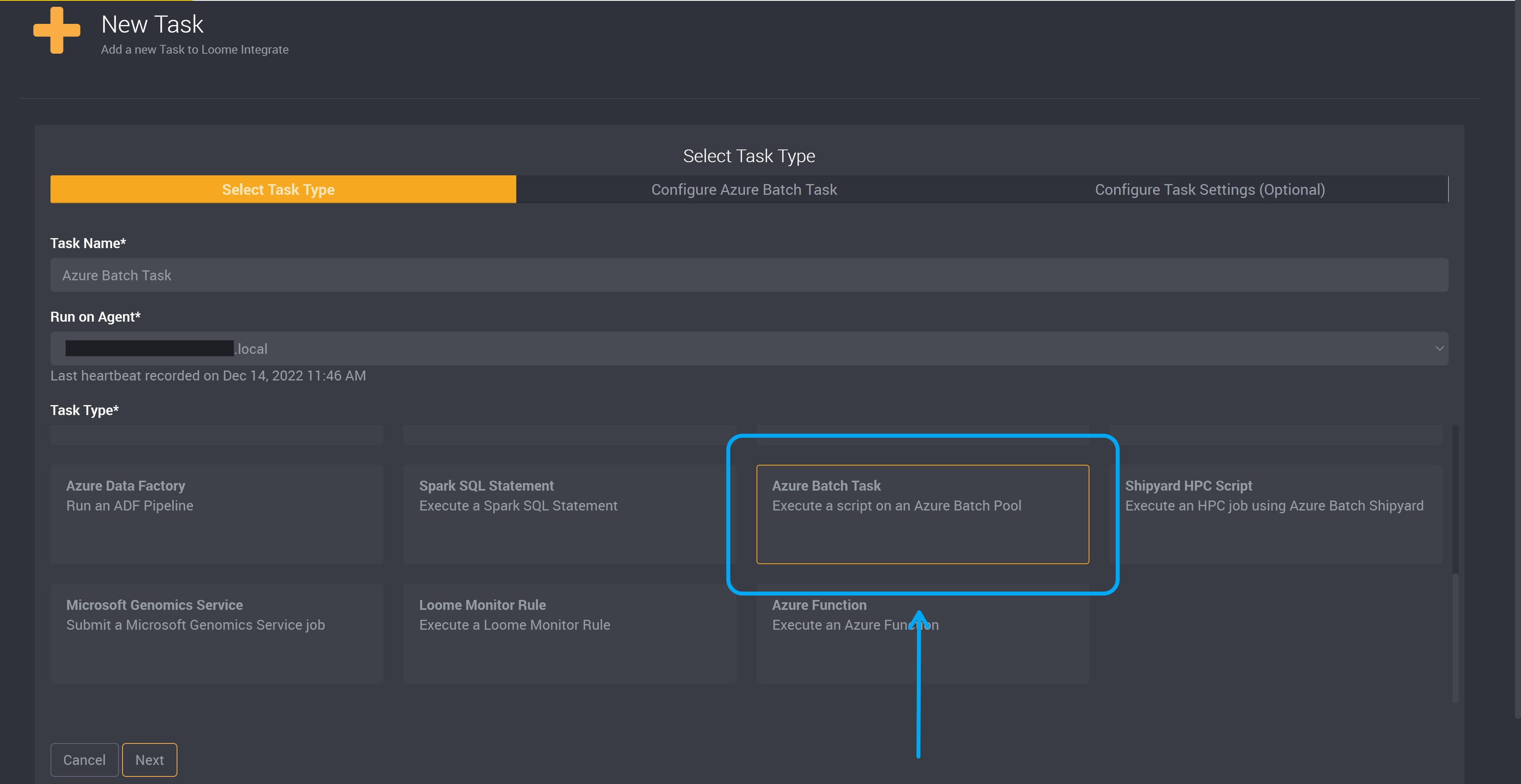 Azure batch task type