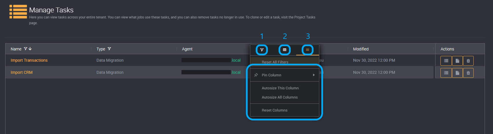 Filter on columns