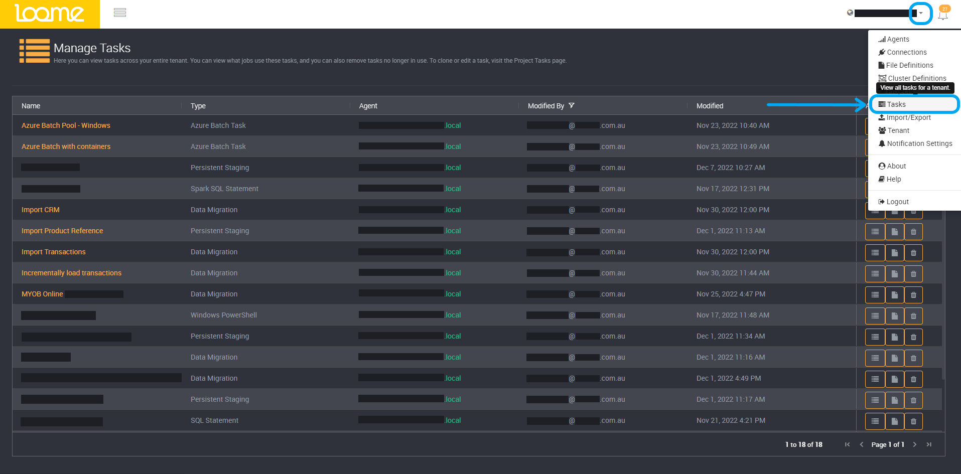 Tenant task page