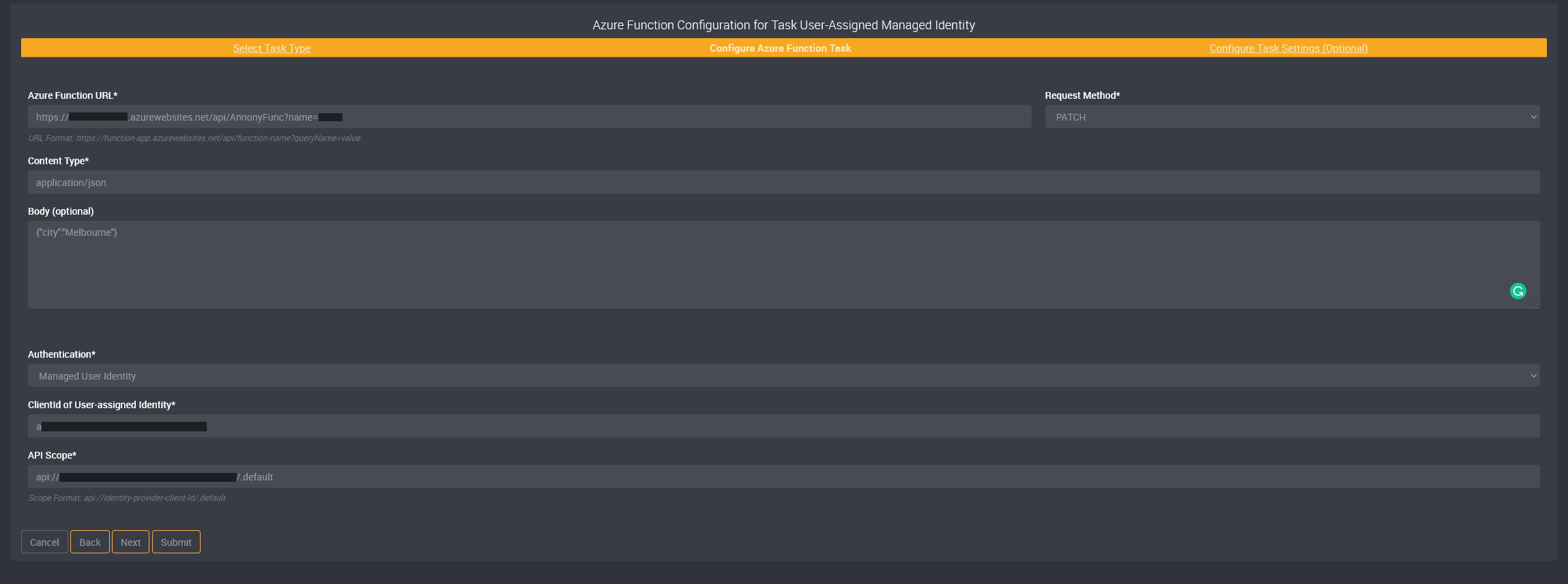 Managed User Identity authentication example