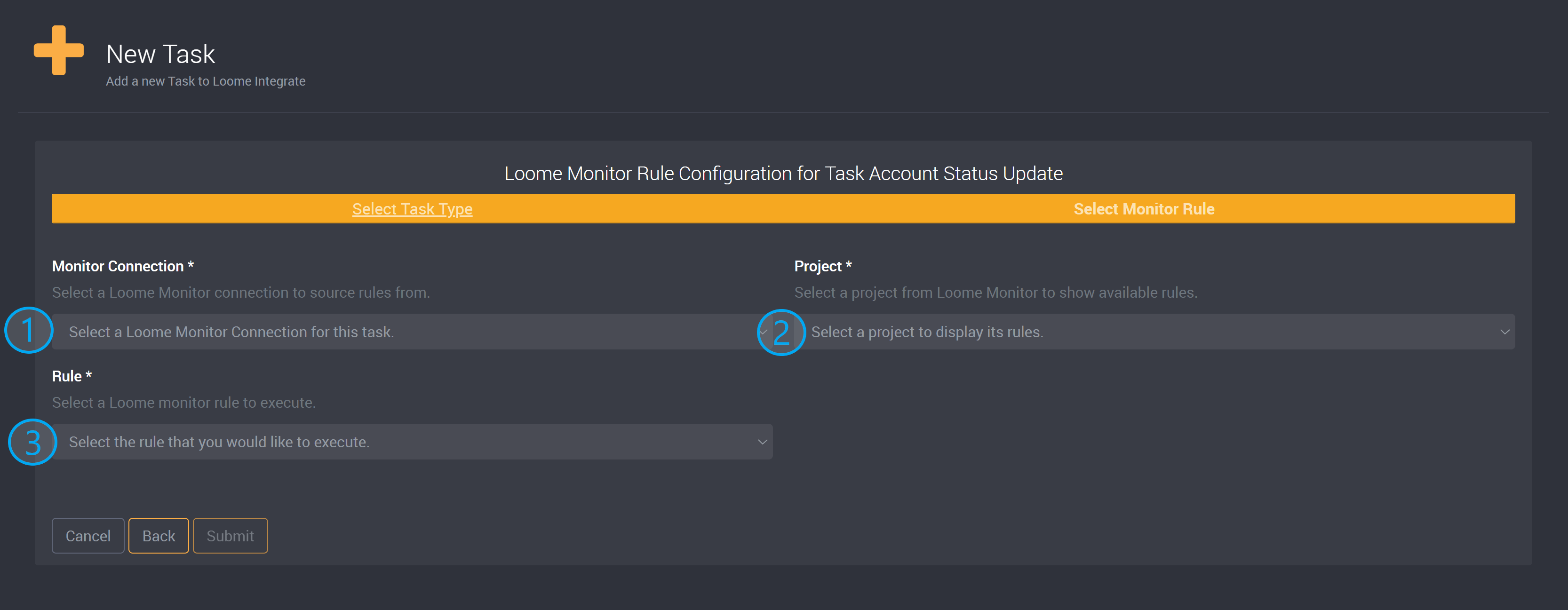 Select your connection, project and rule