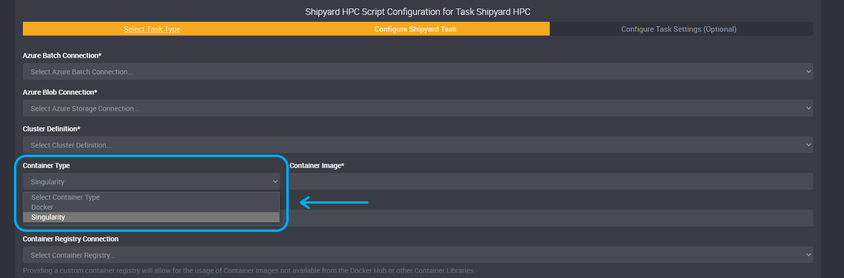 Docker or Singularity container type