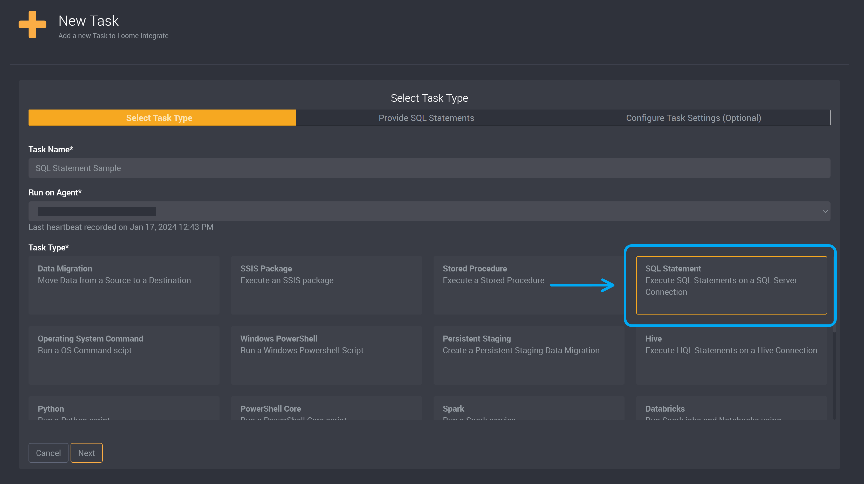 SQL Statement new task