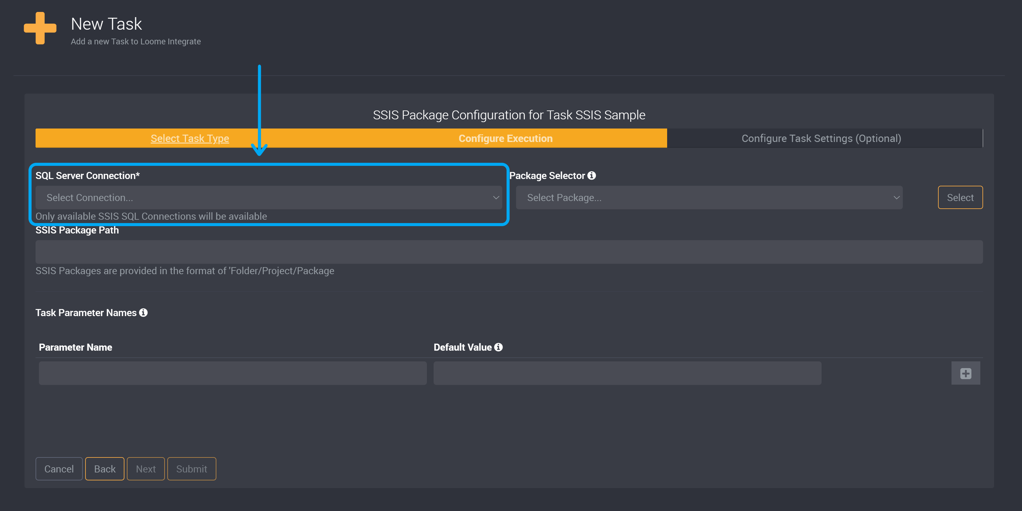 SSIS SQL Connection dropdown