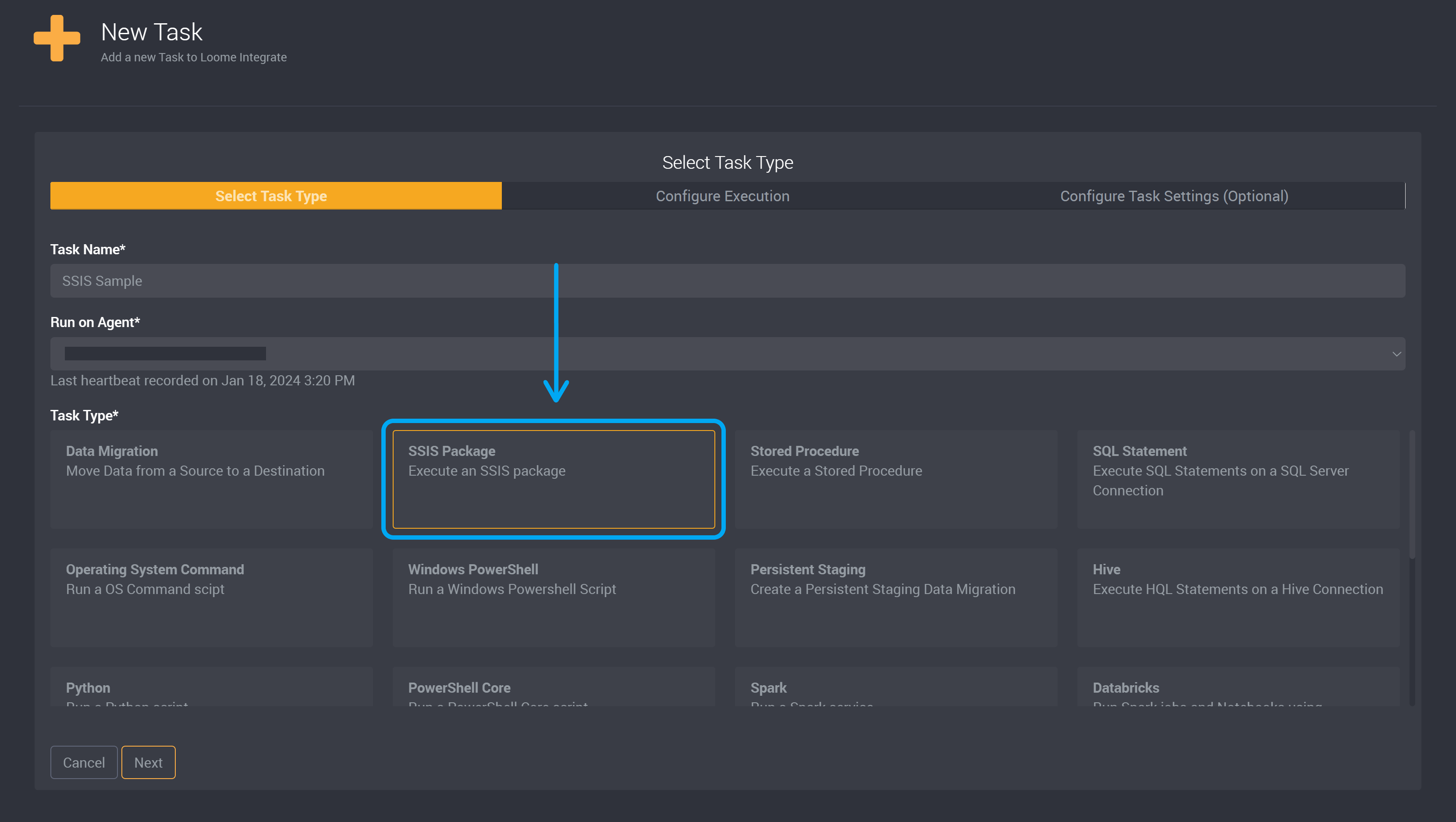 SSIS task type