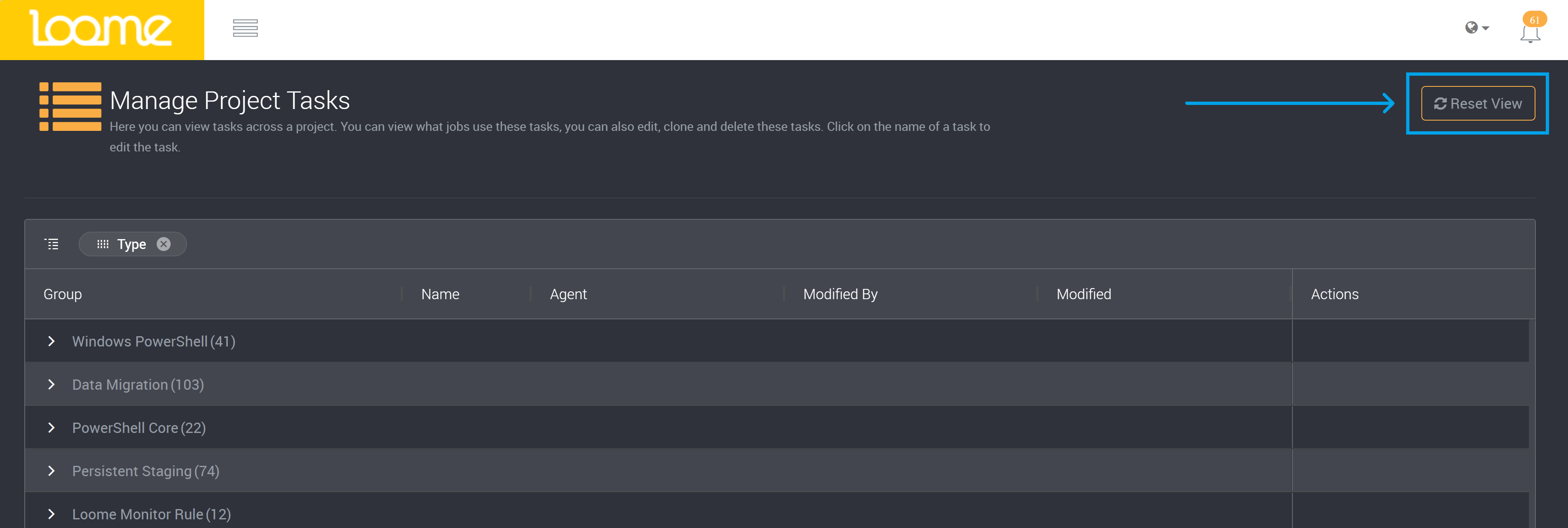 Reset results table