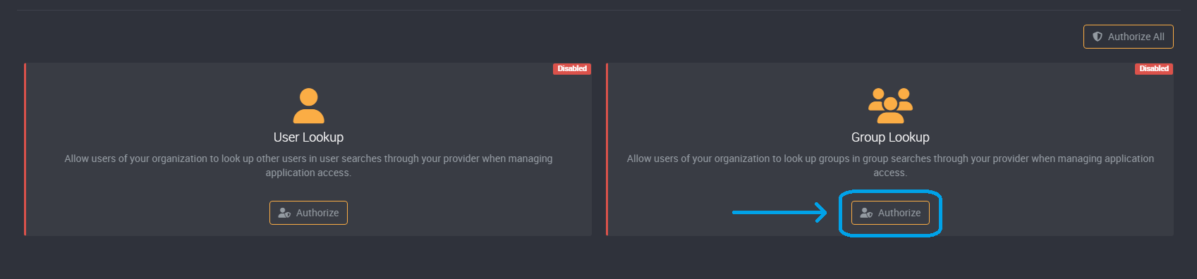 Authorize group lookup