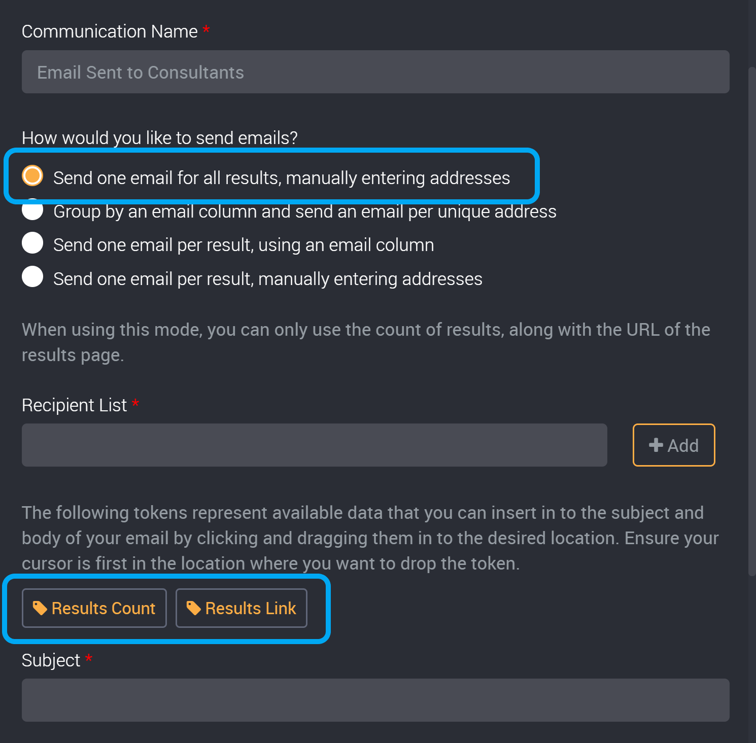 Tokens for a single email