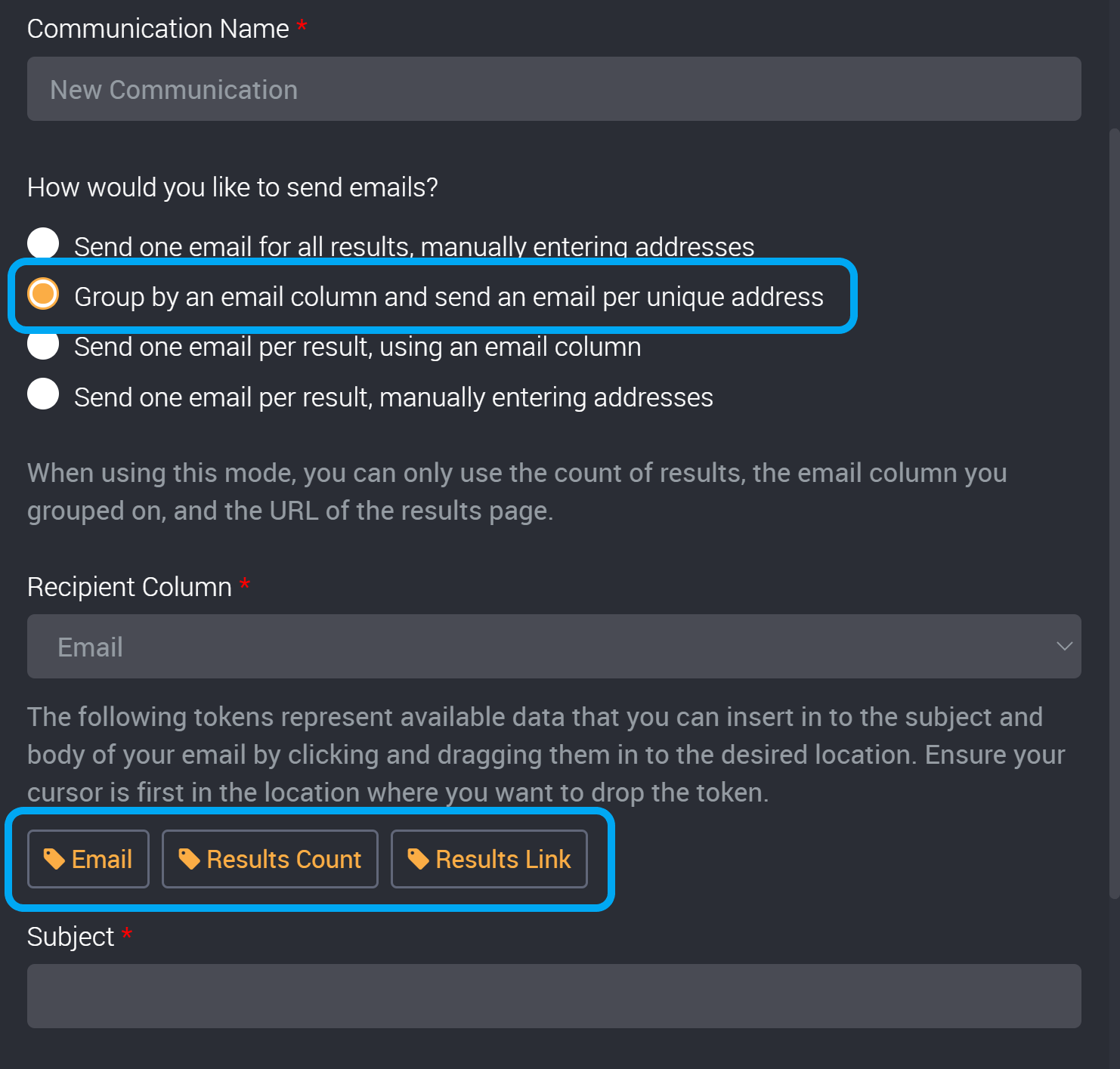 Tokens for one email for one user and multiple rows