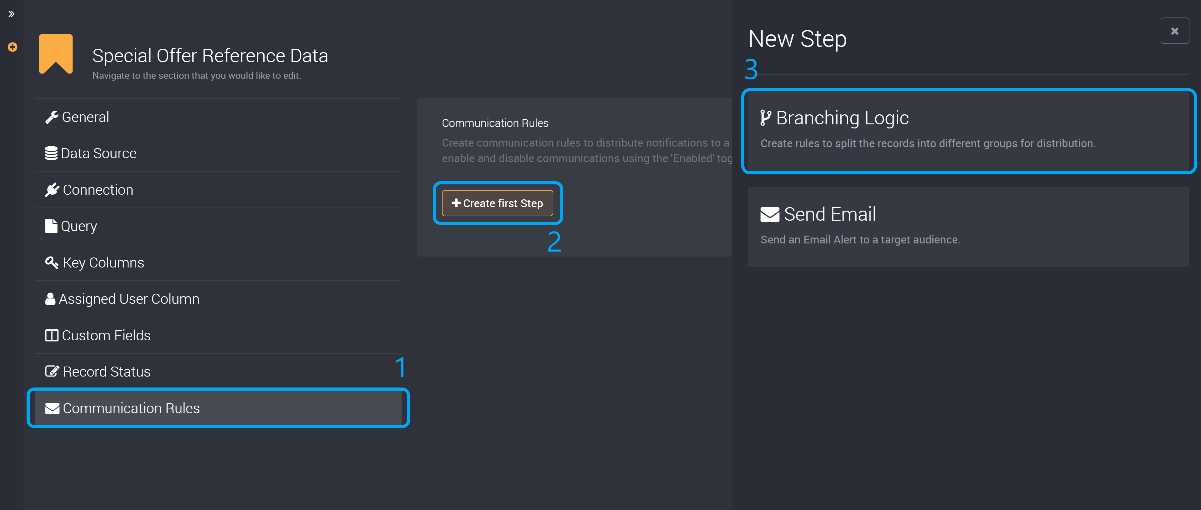 Communication rules tab