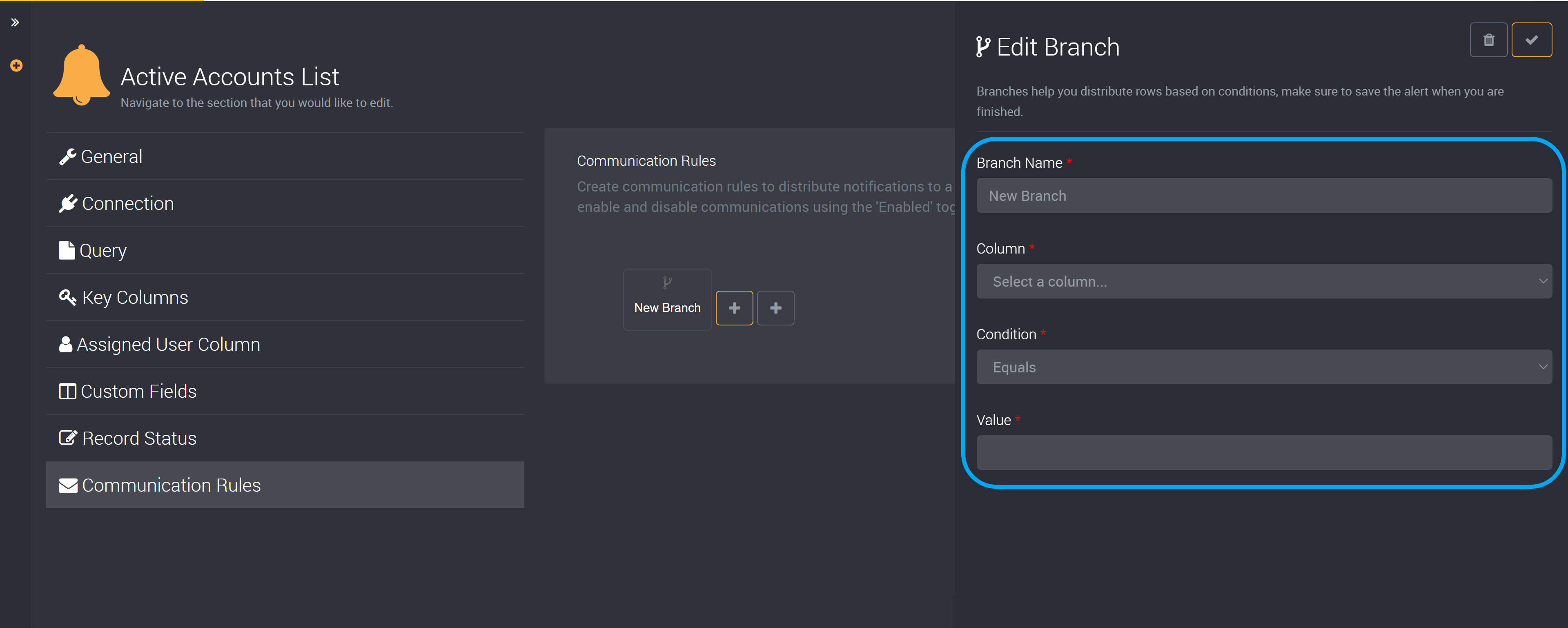 Complete the fields for a new branch