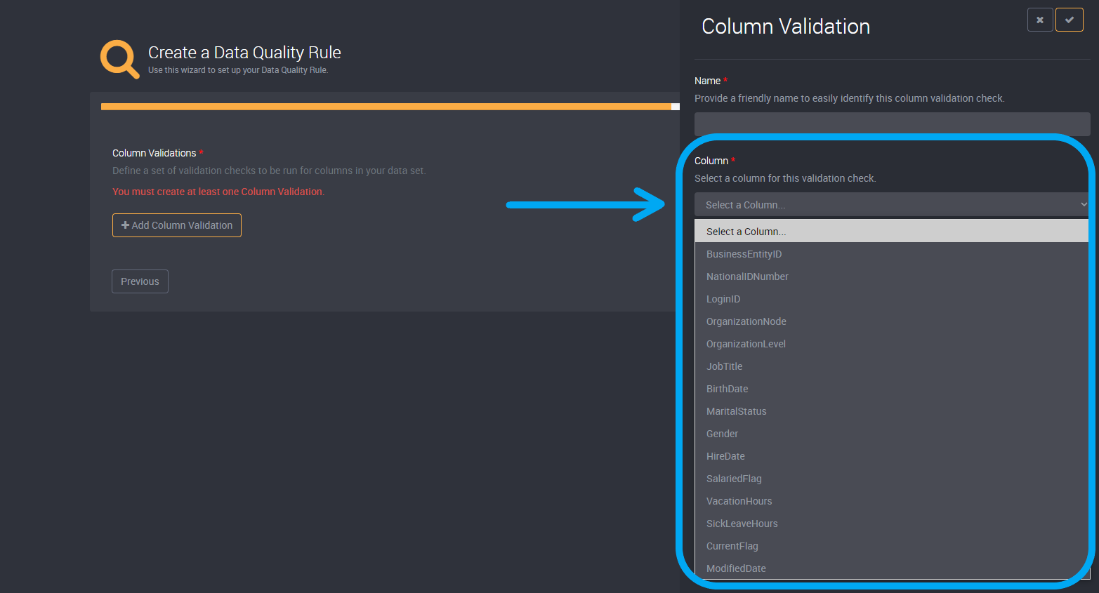 Validation column