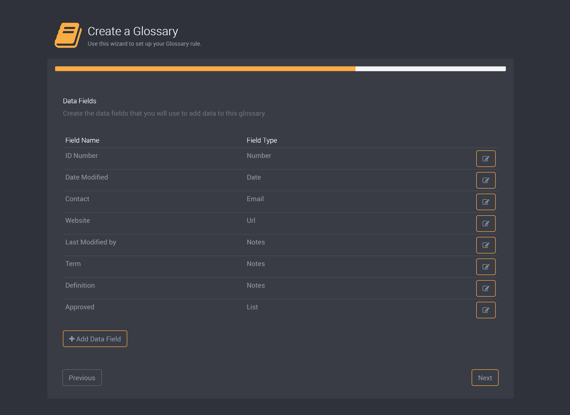 Example data fields