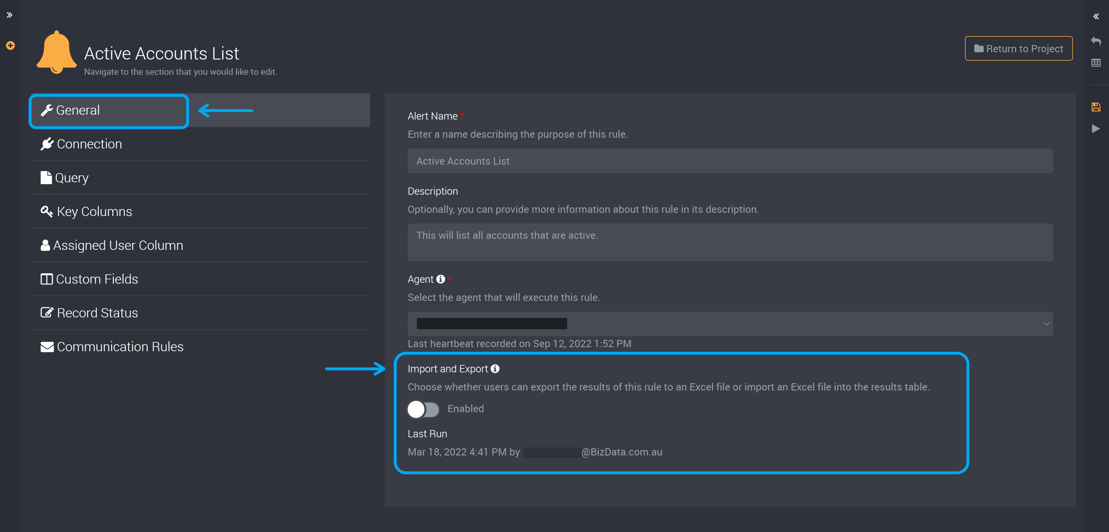 Import/Export in the general rule settings