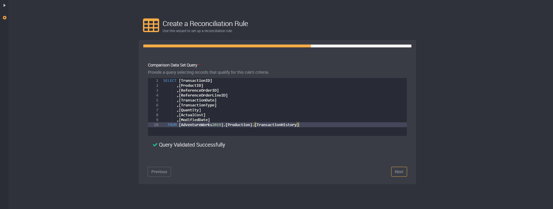 Comparison data set query