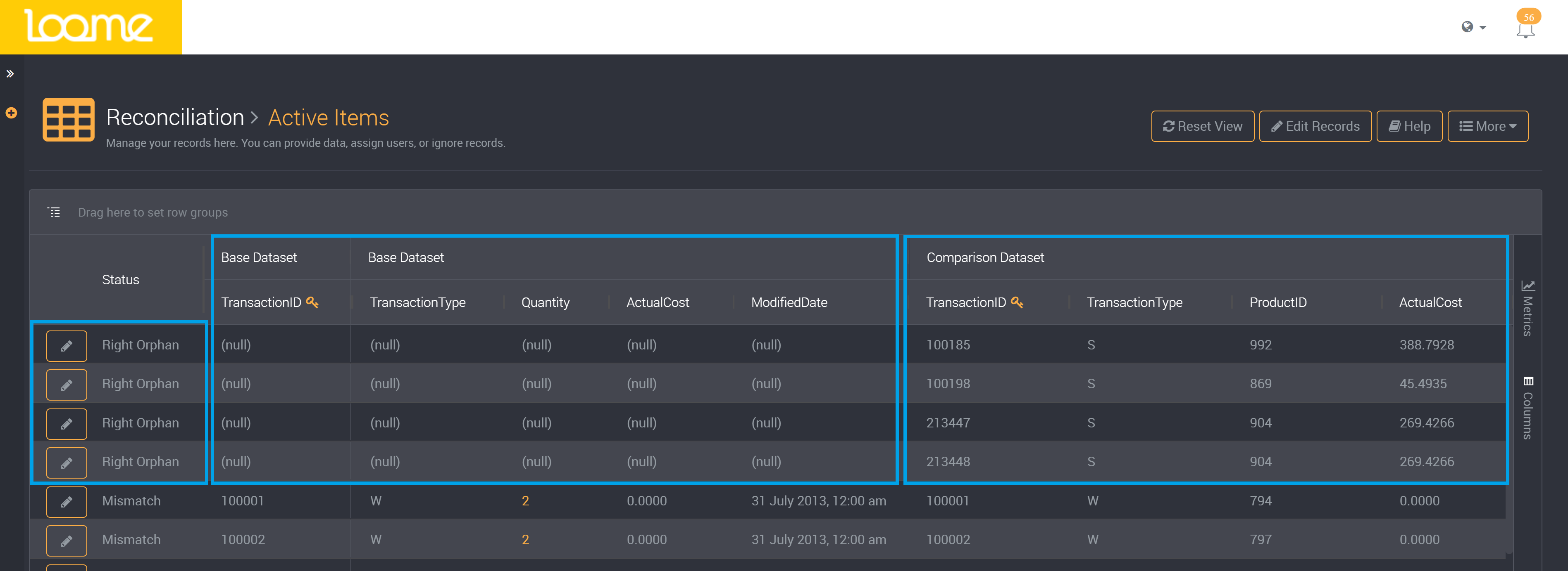 Results table - right orphan