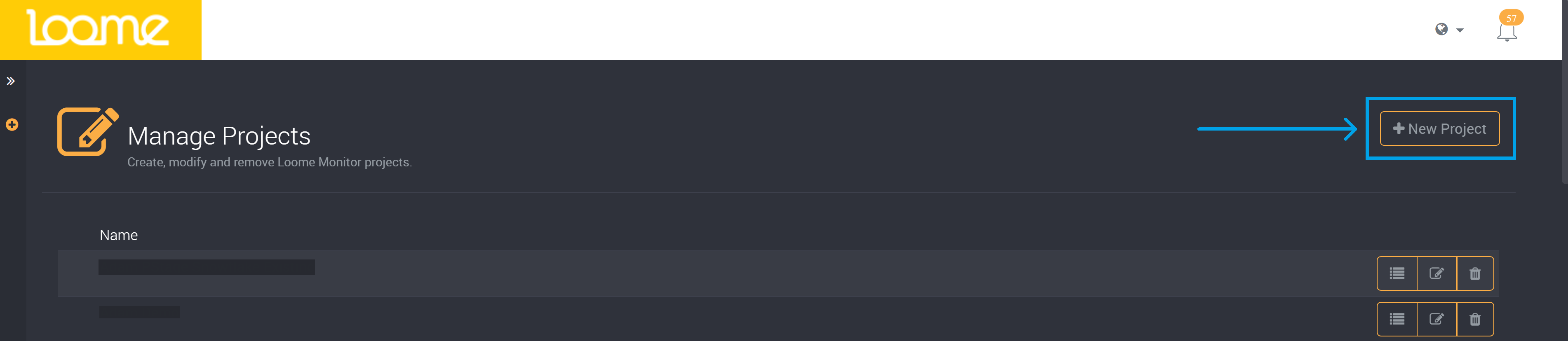 Add a new project using this button at the top-right