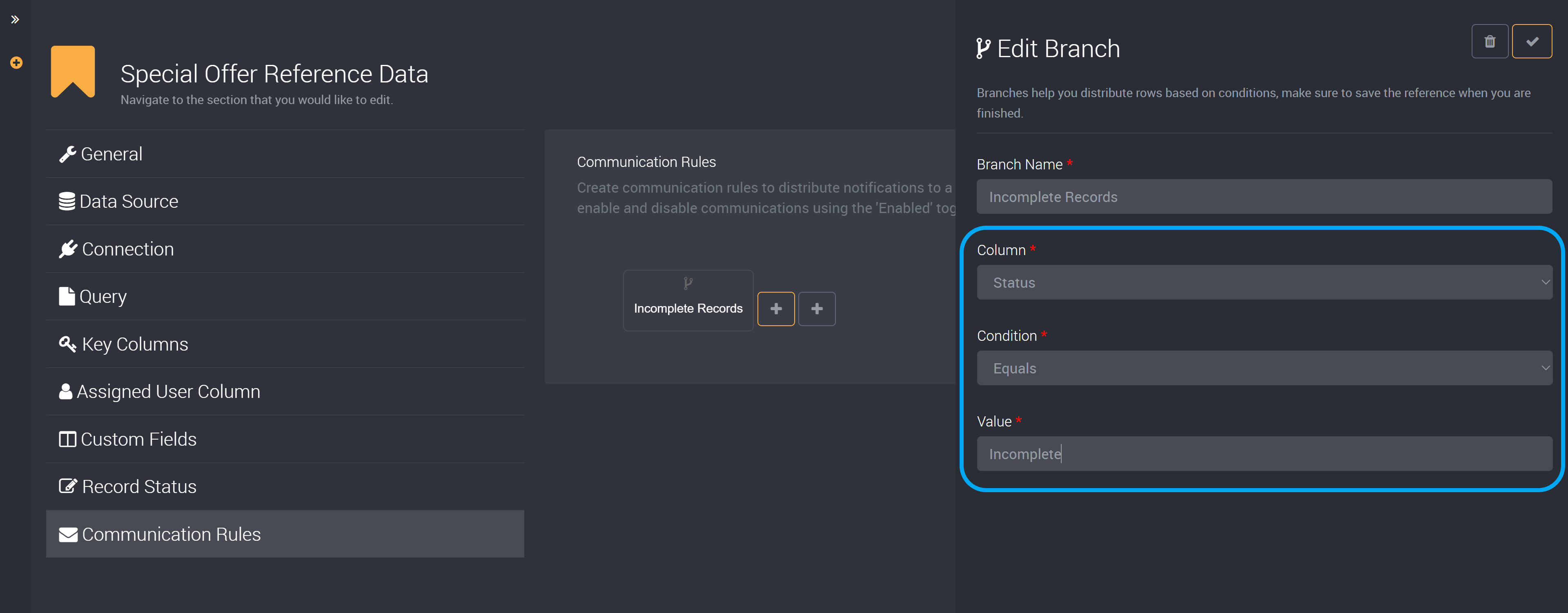 Communication branch conditions