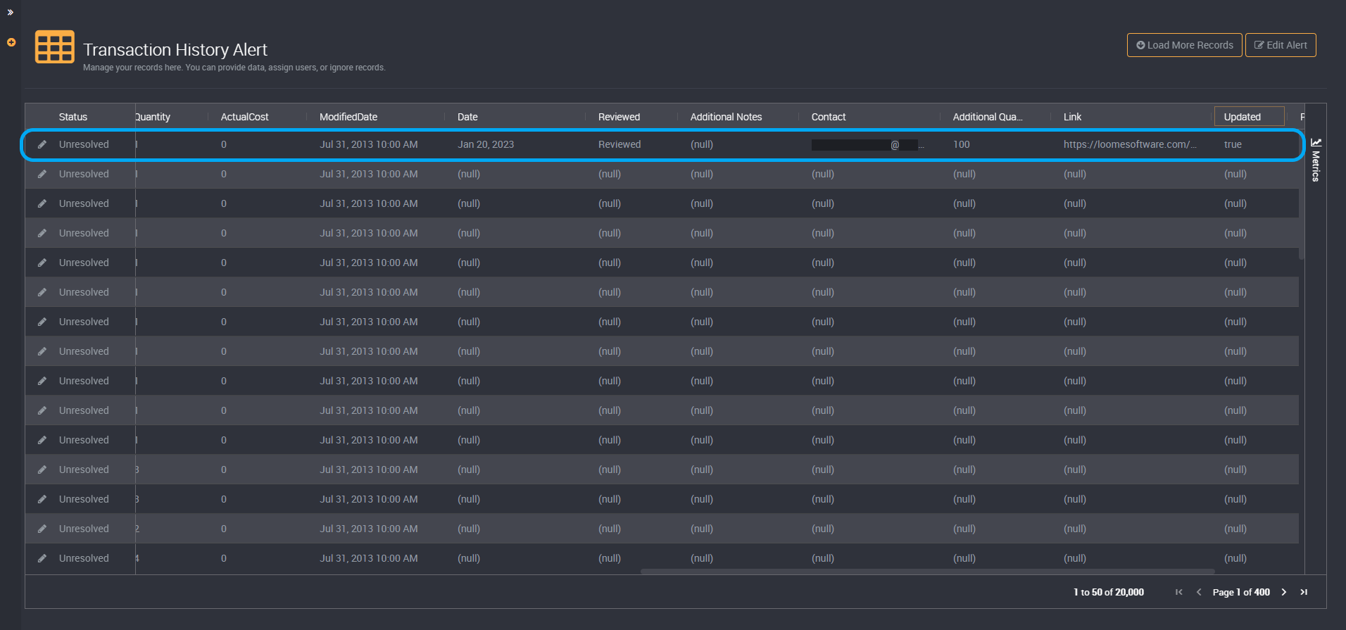 View in results table