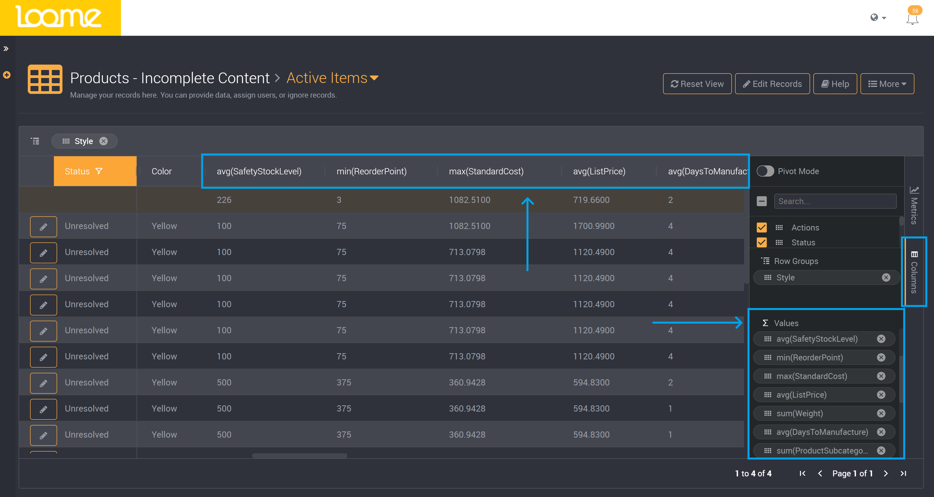 Aggregated columns