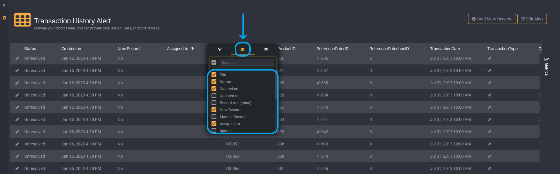 Hide columns