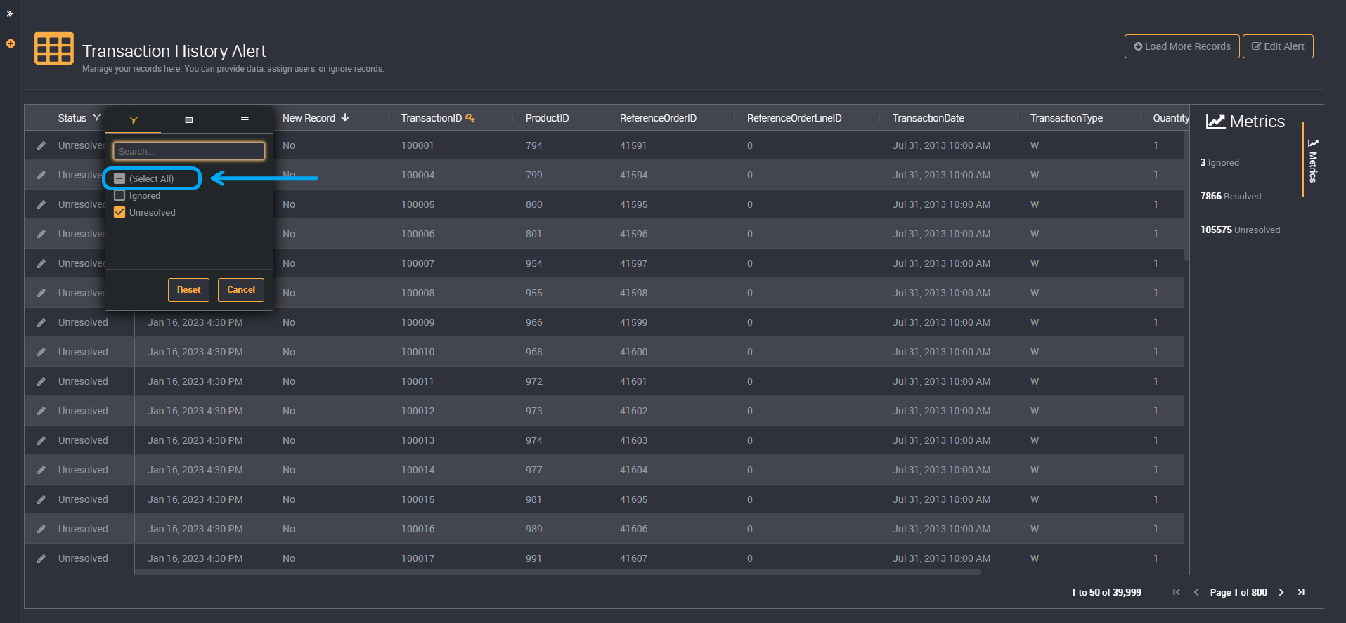 Select all status slicers