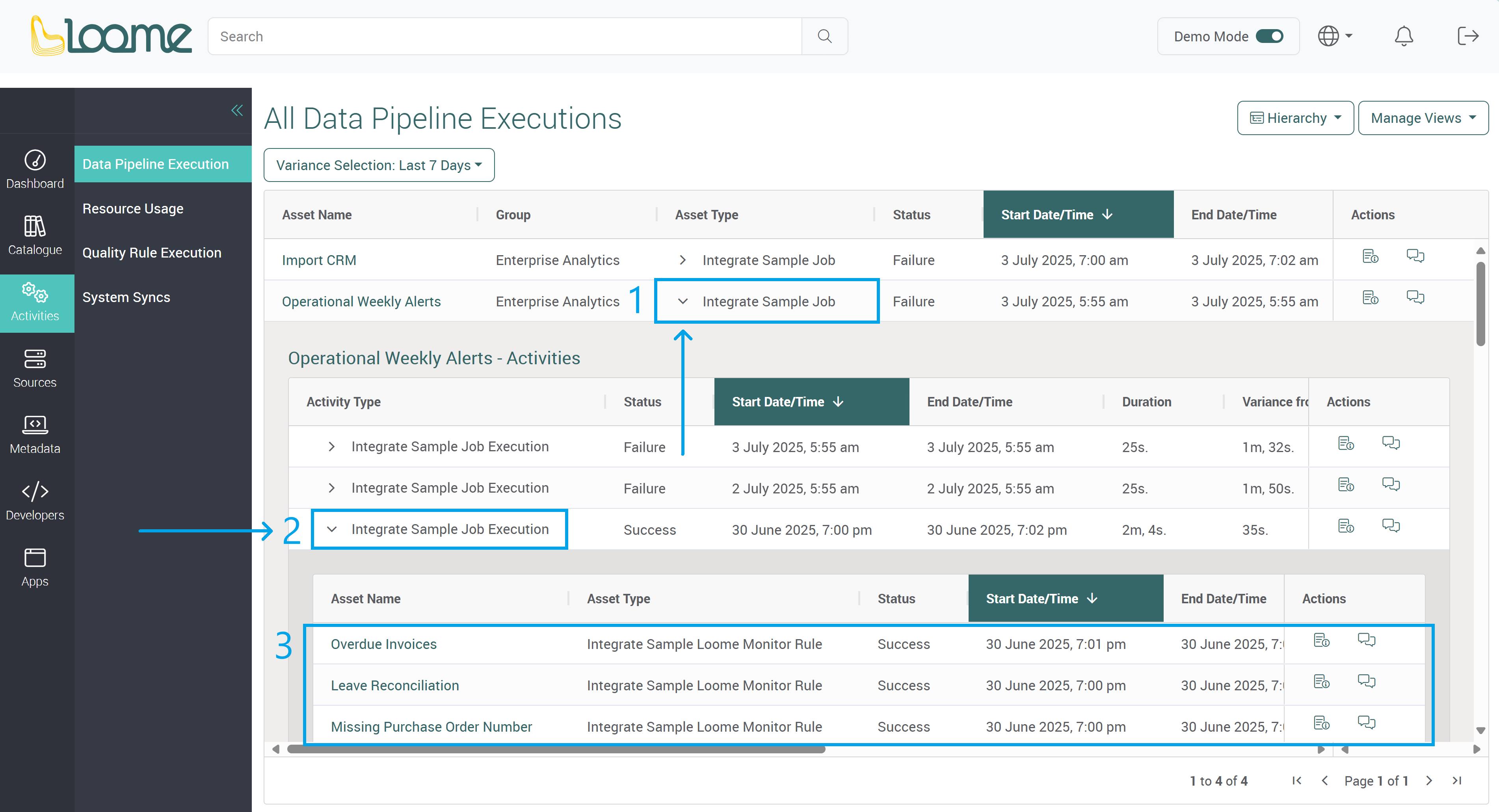 Data pipeline dropdown