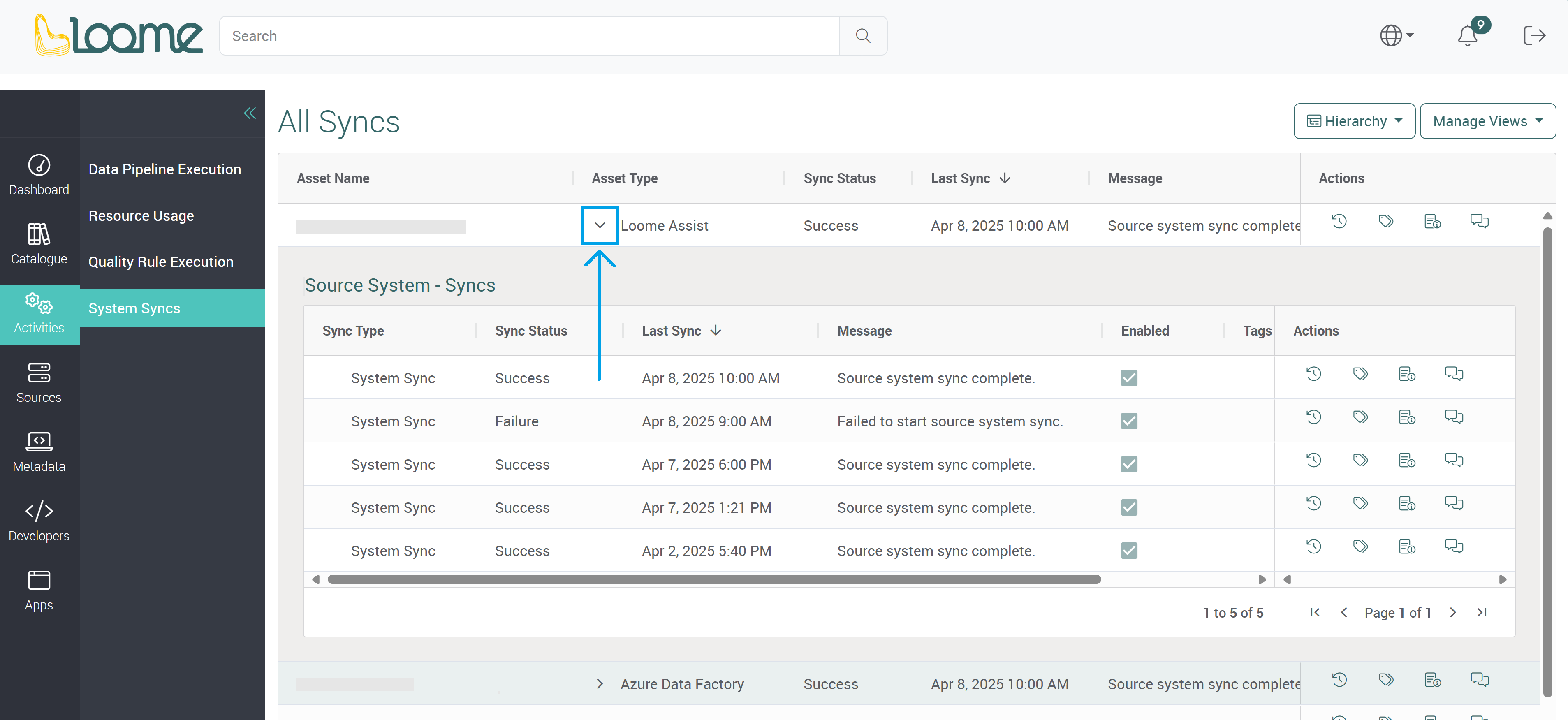 System sync dropdown