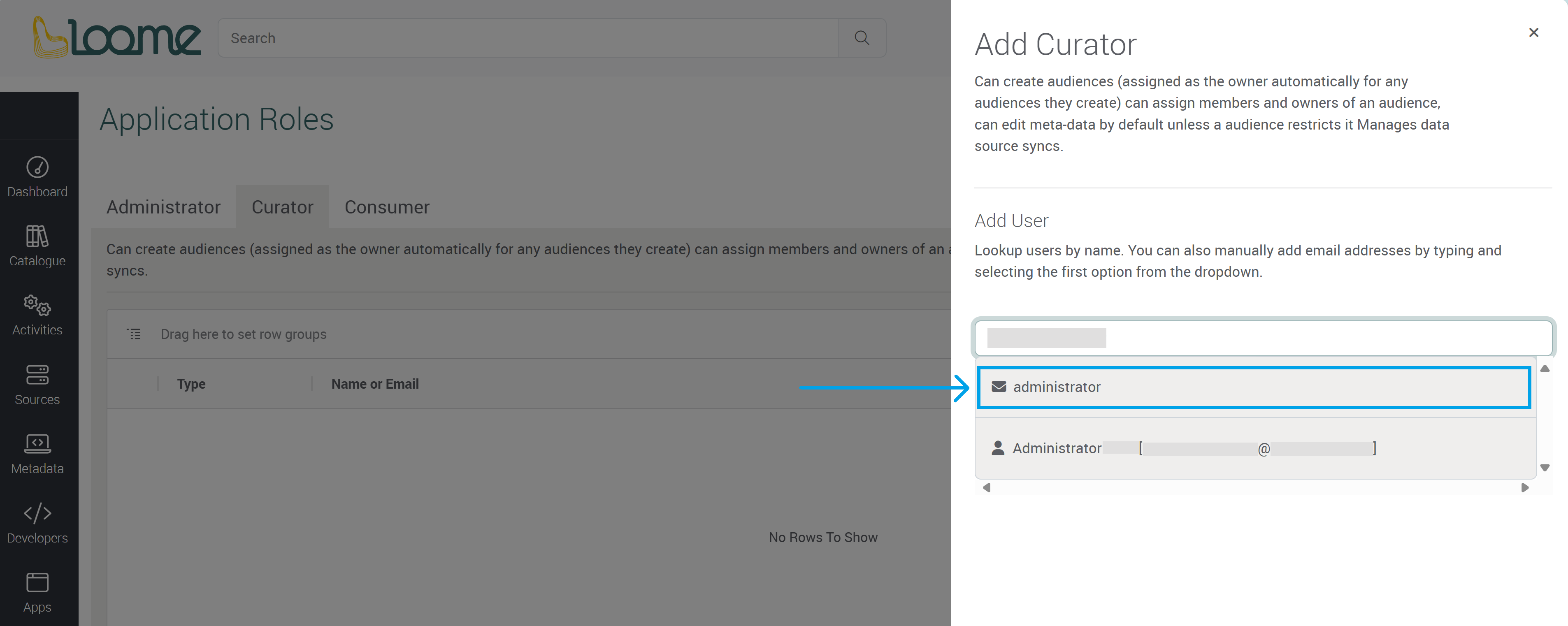 Choose a user from the dropdown