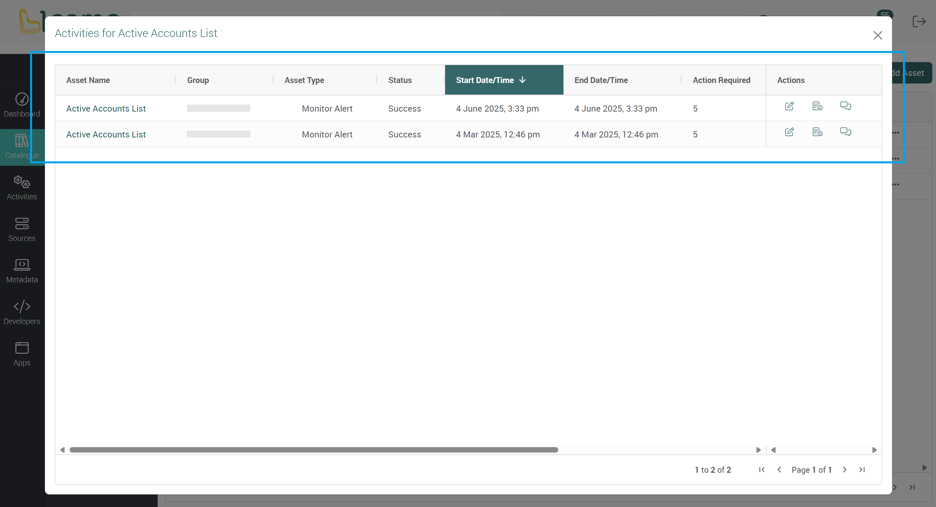 View activities of an asset