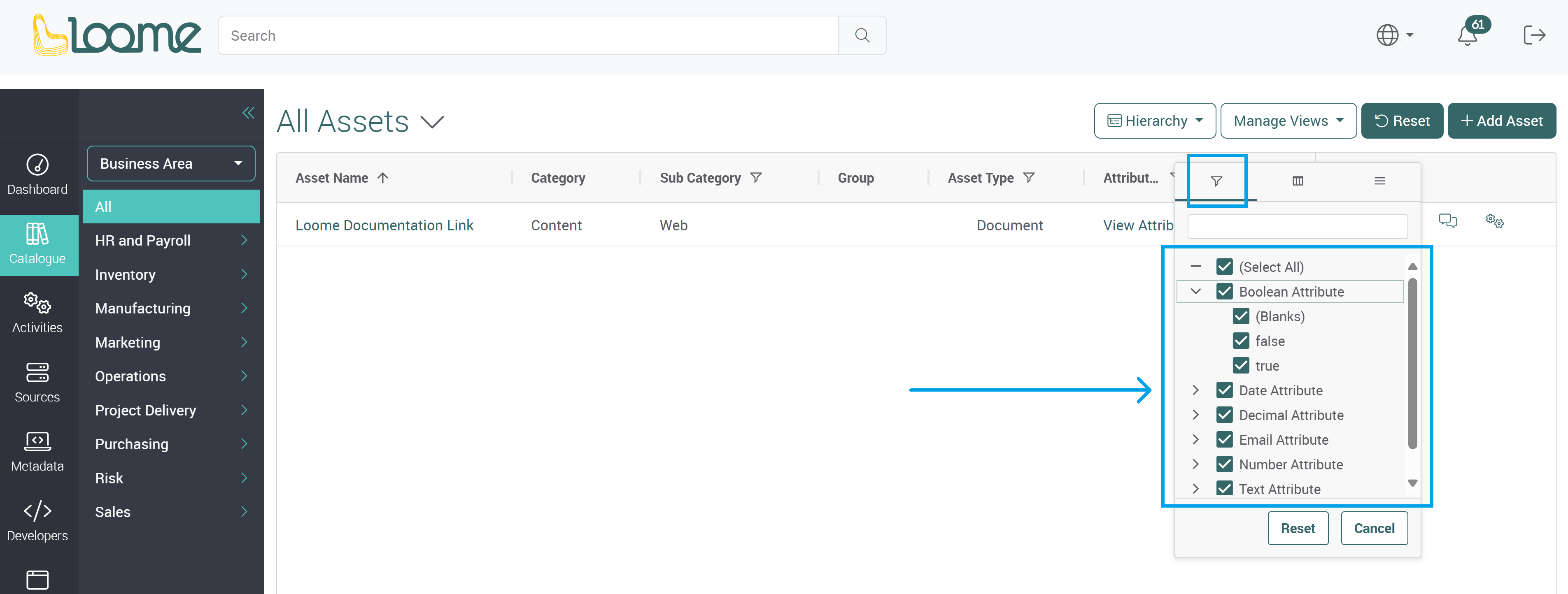 Attributes filter