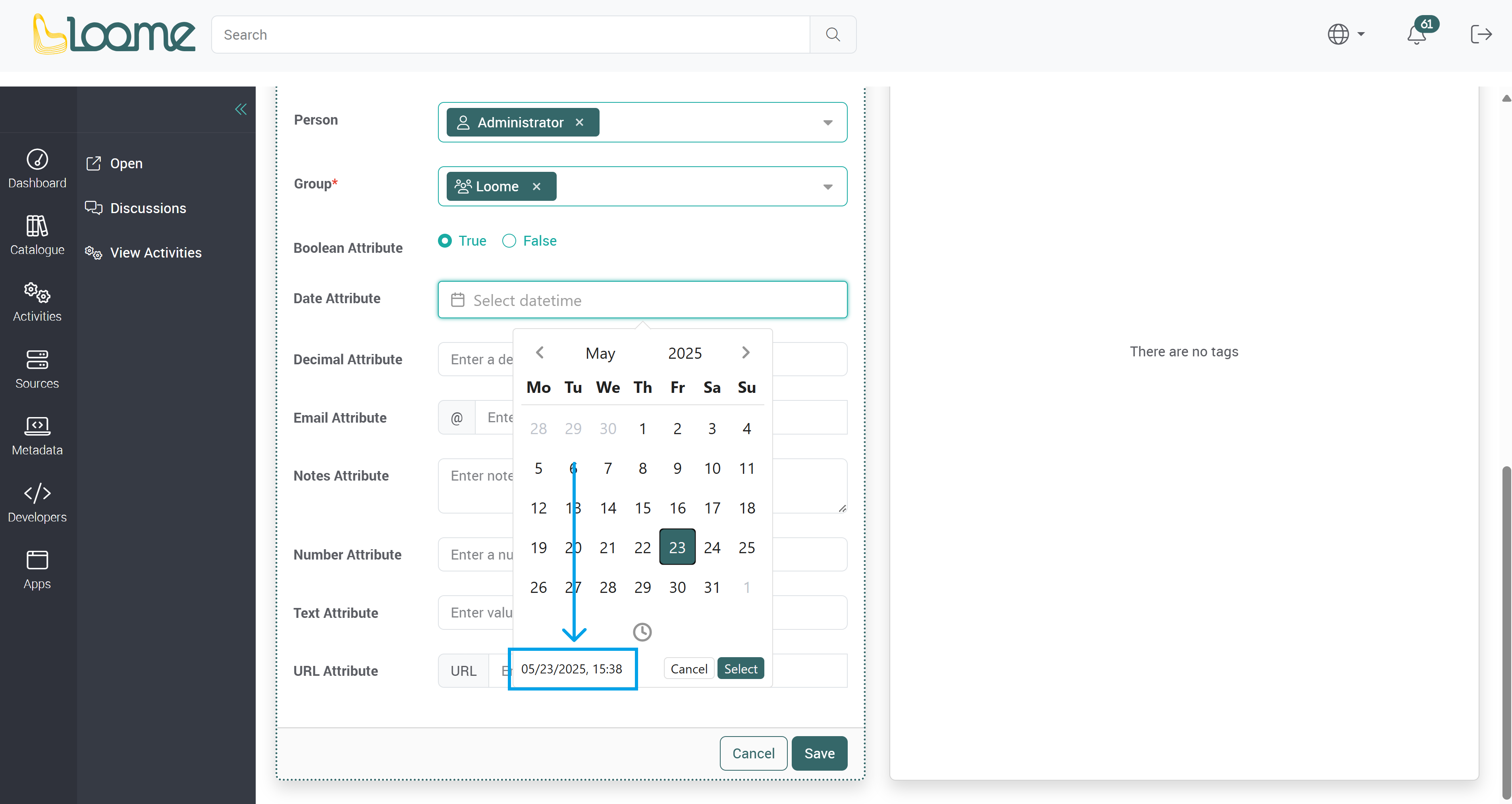 Selected date