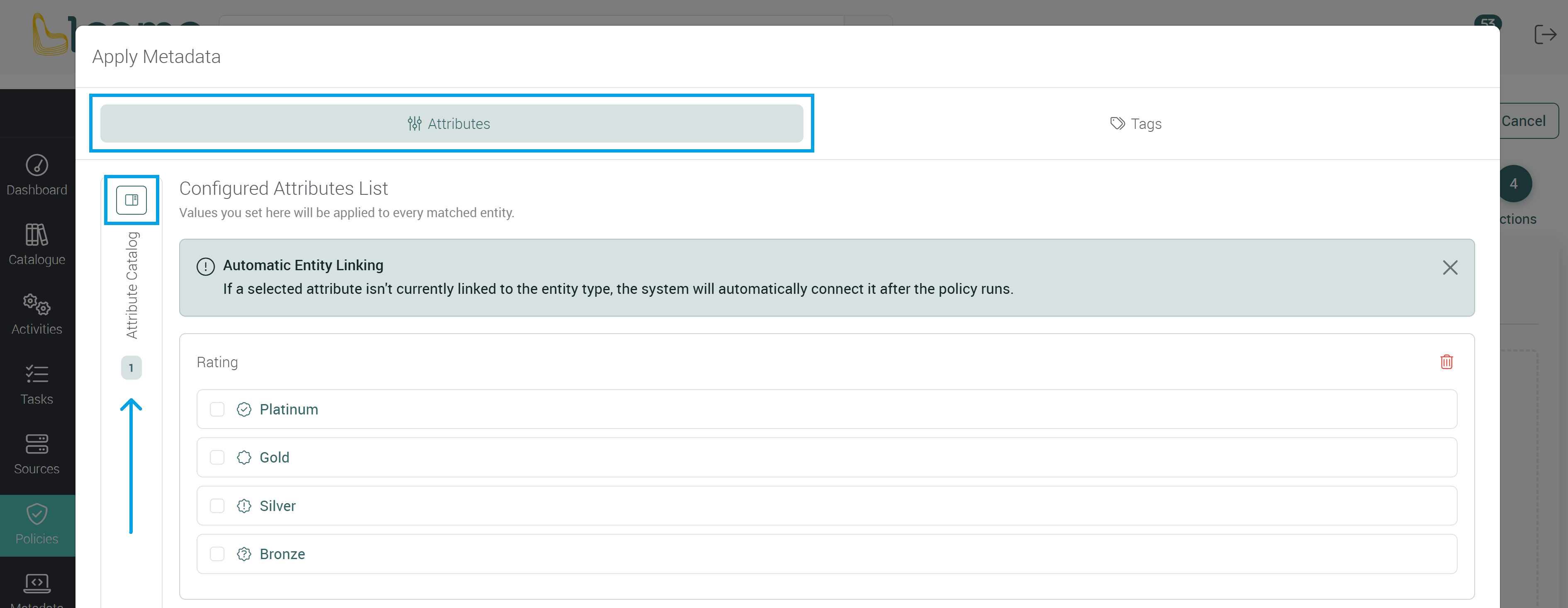 Browse attribute catalog