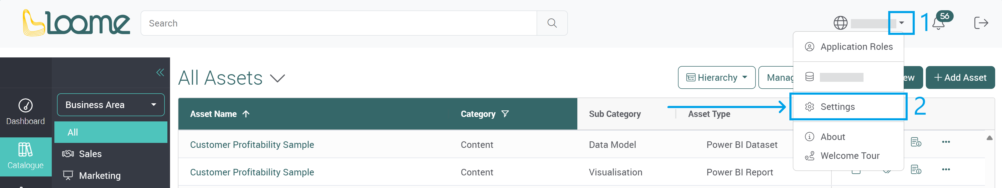 Settings page dropdown