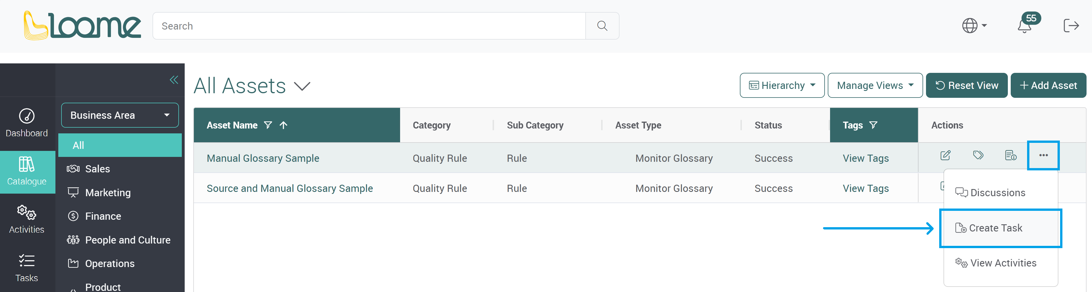 Task added from an asset