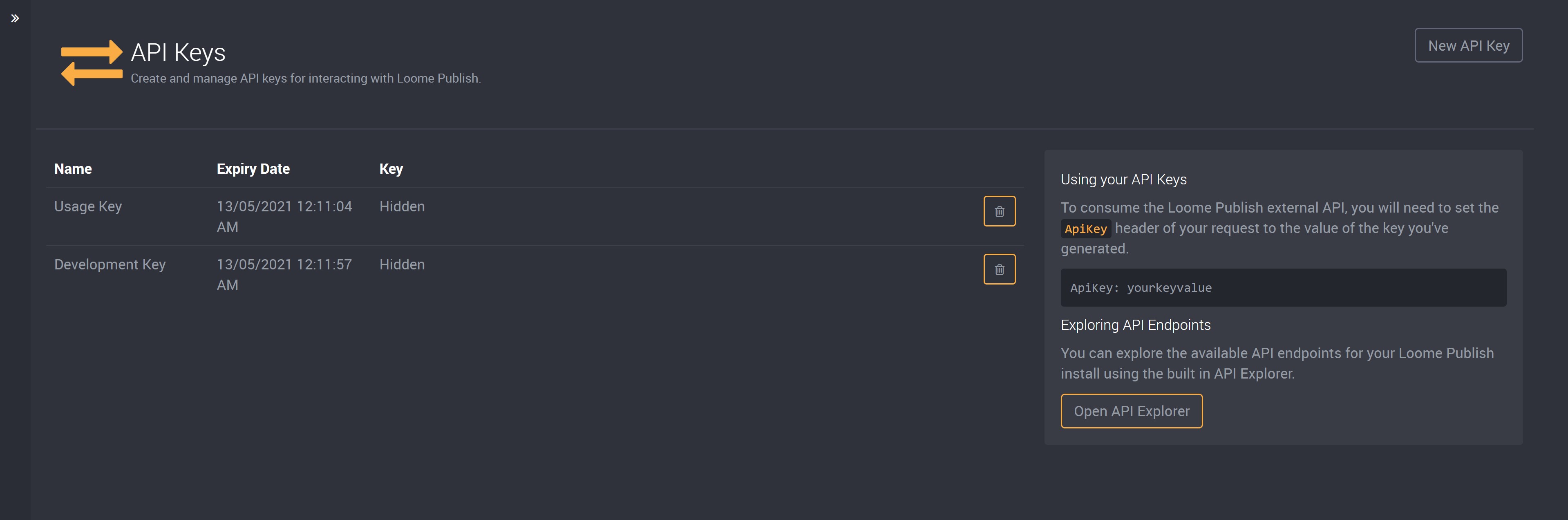 API Keys :: Loome Publish Documentation