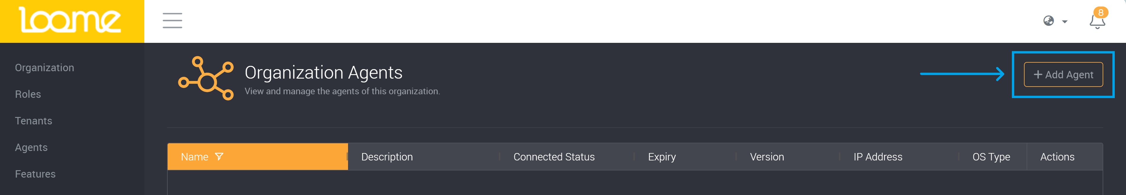 Add agent button
