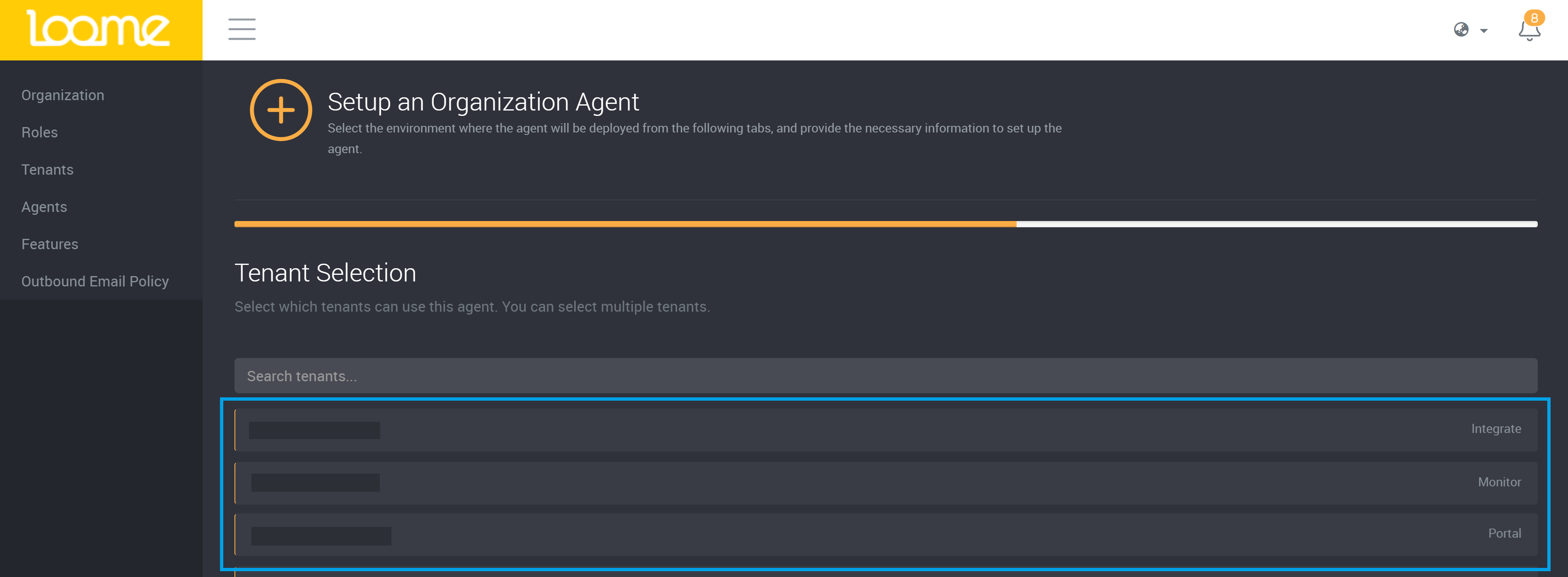 Choose tenants for the agent